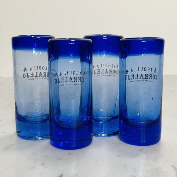 Set (4) CORRALEJO Tequila 4" Double Shot Glass 2 oz Cobalt Blue Ombré NEW - Picture 6 of 6